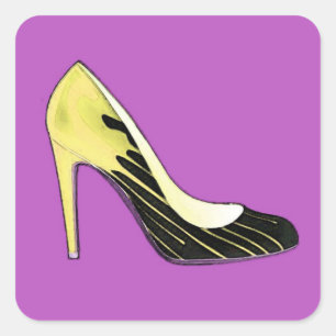 Adesivo Quadrado Bomba estiletto, amarela em roxo