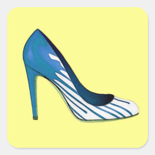 Adesivo Quadrado Bomba estiletto, azul em amarelo