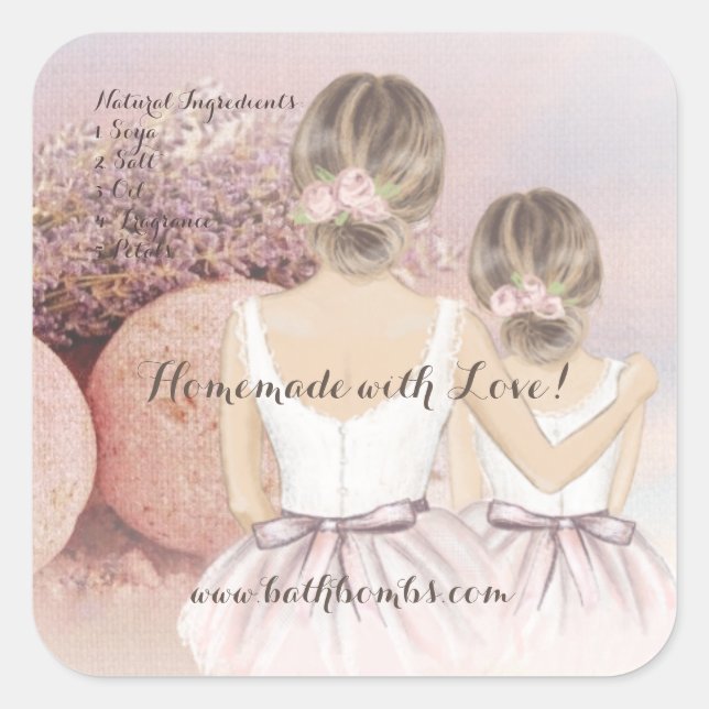 Adesivo Quadrado Bombas de Banho Caseiras com Amor  (Frente)