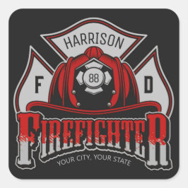 Adesivo Quadrado Bombeiro Helmet ADD NAME Bombeiro Salvamento