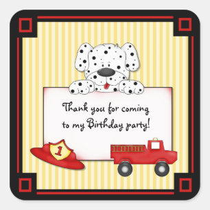 Adesivo Quadrado Bombeiro pequeno Dalmation - primeiro aniversário