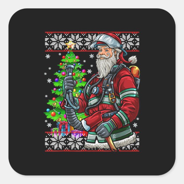 Adesivo Quadrado Bombeiro Santa Claus Fireman Figurume Feia (Frente)