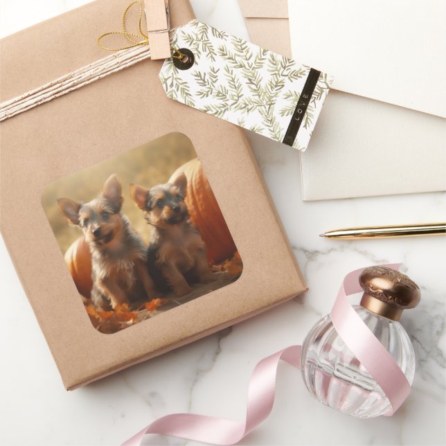 Adesivo Quadrado Bompkin de sução do outono de Terrier australiano (Presentear)