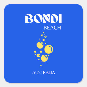 Adesivo Quadrado Bondi Beach, Bondi Beach Viagem Art, Blue