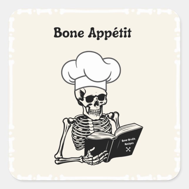 Adesivo Quadrado Bone Appétit Halloween Skeleton Chef Stickers (Frente)