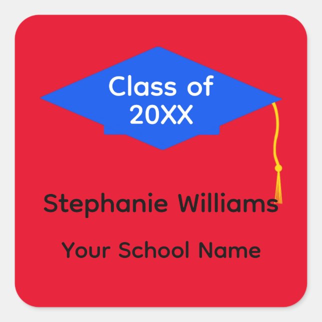 Adesivo Quadrado Boné de formatura azul nº 1-2 (Frente)