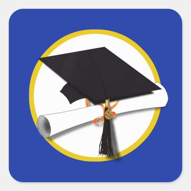 Adesivo Quadrado Boné de formatura c/Diploma - Azul (Frente)