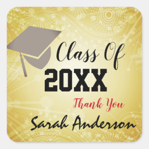 Adesivo Quadrado Boné de formatura, Classe Ano 20XX Obrigado Beigie
