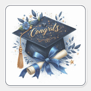 Adesivo Quadrado Boné de formatura Elegante e Diploma