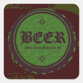 Adesivo Quadrado Boné de garrafa de cerveja verde