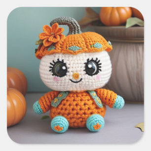 Adesivo Quadrado Boneca Crocheted Adorável Pumpkin: Amigurumi Paste