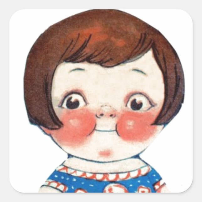 Adesivo Quadrado Boneca de Papel de Arte Vintage. Bonita boneca de  (Frente)