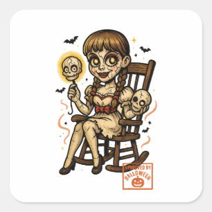 Adesivo Quadrado Boneca Pin-Up Assombrada - Halloween Cute Assustad