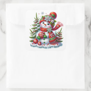 Adesivo Quadrado Boneco de neve