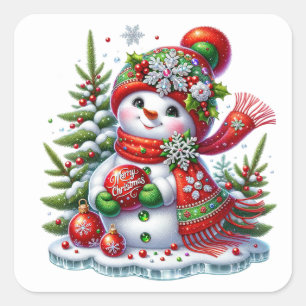 Adesivo Quadrado Boneco de neve