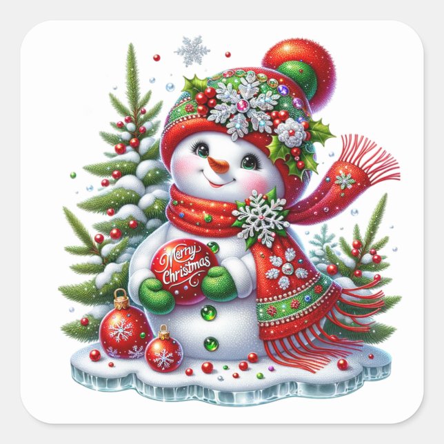 Adesivo Quadrado Boneco de neve (Frente)