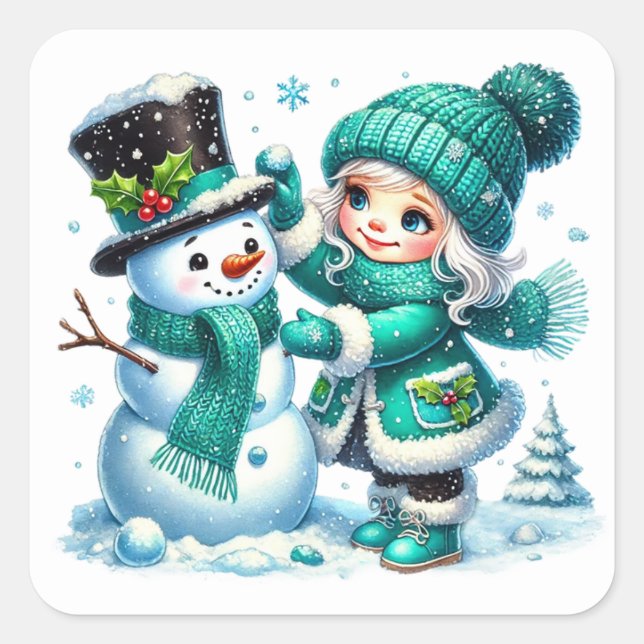 Adesivo Quadrado Boneco de neve (Frente)
