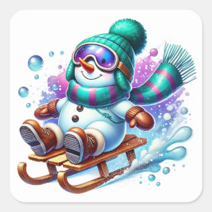Adesivo Quadrado Boneco de neve