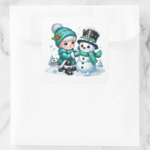 Adesivo Quadrado Boneco de neve