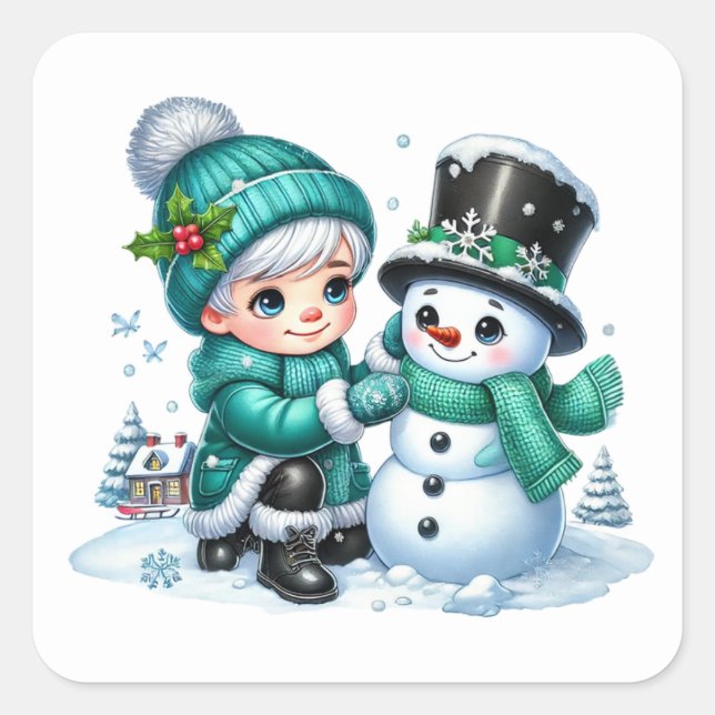 Adesivo Quadrado Boneco de neve (Frente)