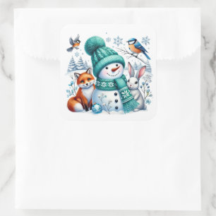 Adesivo Quadrado Boneco de neve