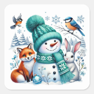 Adesivo Quadrado Boneco de neve