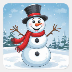 Adesivo Quadrado Boneco de Neve Alegre Decoração de Férias de Natal
