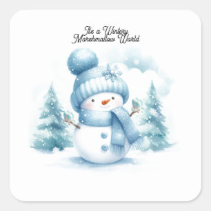 Adesivo Quadrado Boneco de Neve Azul Mundo de Marshmallow Invernal