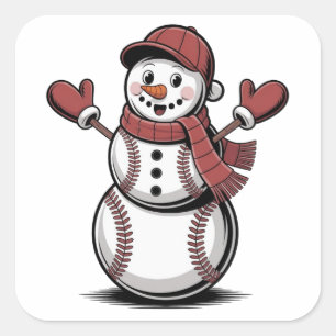 Adesivo Quadrado Boneco de Neve Beisebol Natal Amantes do Esporte 