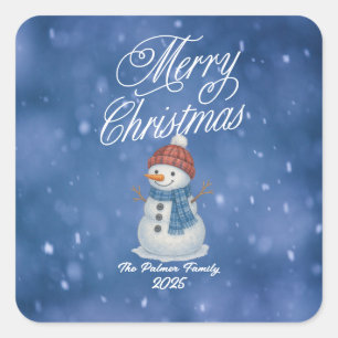 Adesivo Quadrado Boneco de Neve Caprichoso Feliz Natal