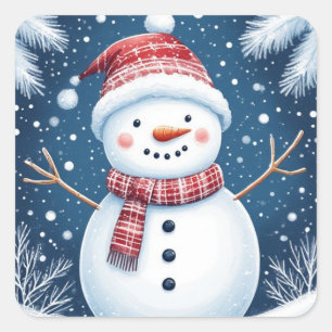Adesivo Quadrado Boneco de Neve de Férias