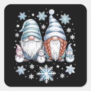 Adesivo Quadrado Boneco de Neve Engraçado Gnomies Com Flocos de Nev