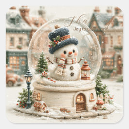 Adesivo Quadrado Boneco de Neve Fofo em Globo de Neve