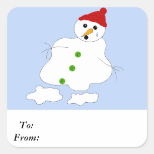 Adesivo Quadrado Boneco de neve lentamente do derretimento