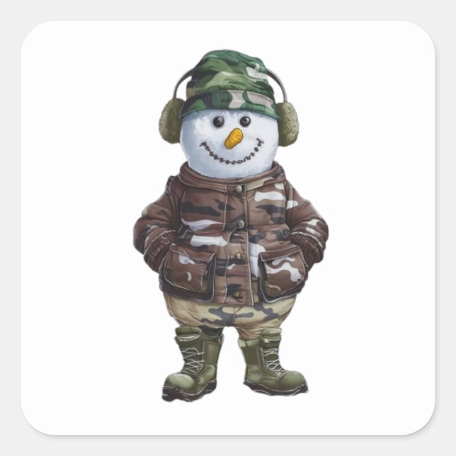 Adesivo Quadrado Boneco de Neve Militar (Frente)