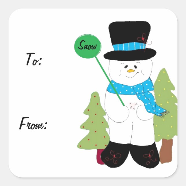 Adesivo Quadrado Boneco de Neve Sorridente e Gelado (Frente)