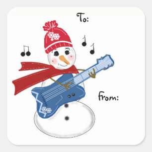 Adesivo Quadrado Boneco de Neve Tocador de Guitarra