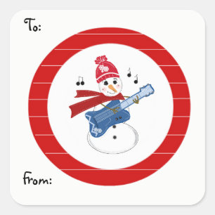 Adesivo Quadrado Boneco de Neve Tocando Violão