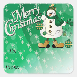 Adesivo Quadrado Boneco de neve verde do ornamento do Feliz Natal