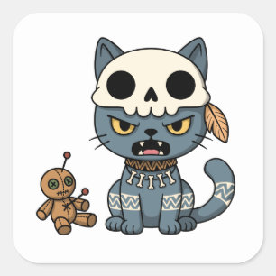 Adesivo Quadrado Boneco de Vodu de Gato Bruxa