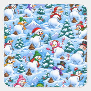 Adesivo Quadrado Bonecos de Neve Fazendo Cocô Terra de Natal Divert