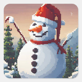 Adesivo Quadrado Bonhomme de neige en pixel art