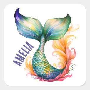 Adesivo Quadrado Bonita Colorida Mermaid Ocean Girl