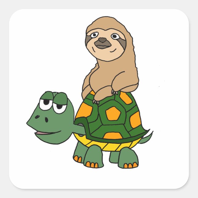 Adesivo Quadrado Bonita e Engraçada Lama no Cartoon Turtle (Frente)