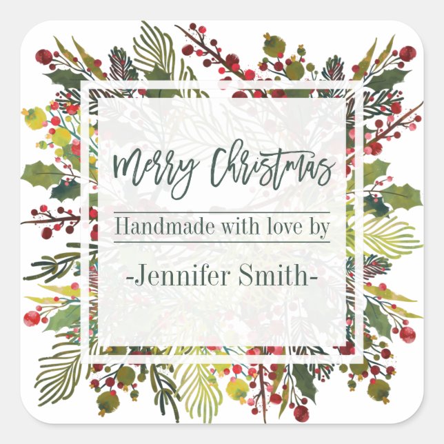 Adesivo Quadrado Bonita Floral Feita Com Amor (Frente)