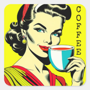 Adesivo Quadrado Bonita Lady Vintage Retro Pop art Café