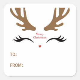 Adesivo Quadrado Bonita Reindeer Face Moderna Férias de Natal Feliz