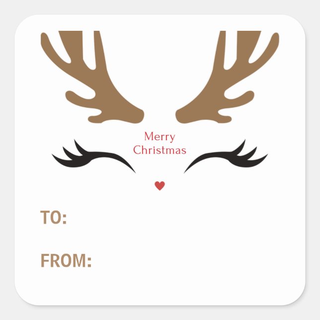 Adesivo Quadrado Bonita Reindeer Face Moderna Férias de Natal Feliz (Frente)