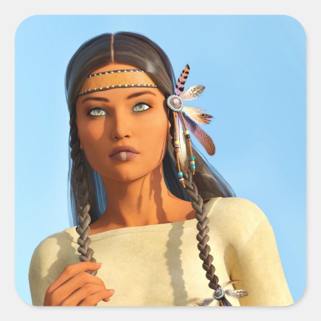 Adesivo Quadrado Bonita roupa de Indígenas de mulher nativa america (Frente)