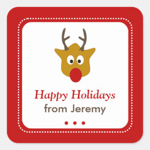 Adesivo Quadrado Bonita Rudolph A Tag De Presente De Natal Da Reena